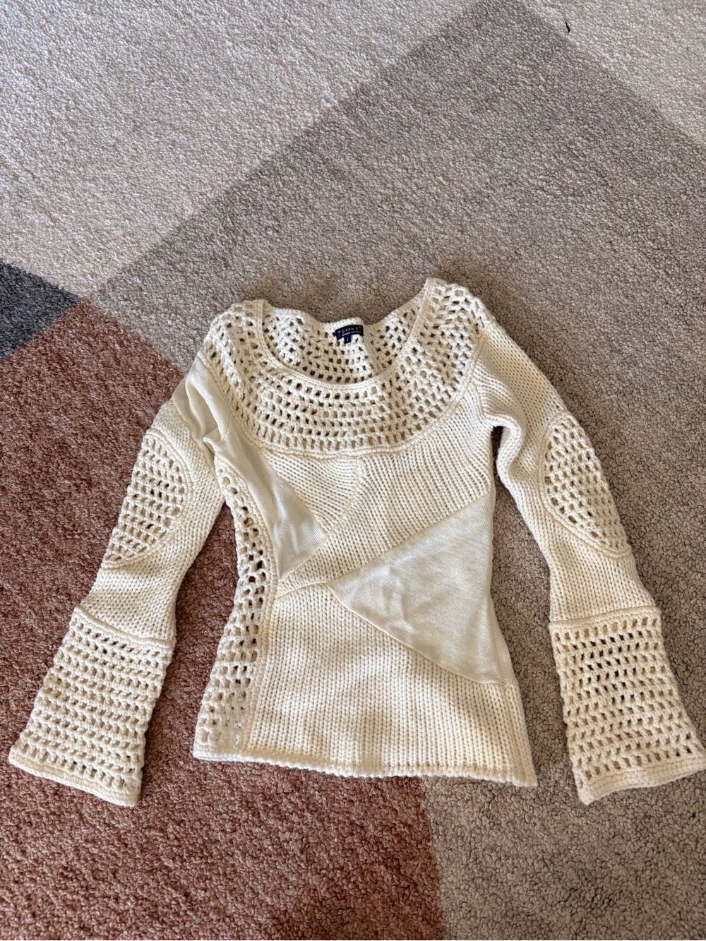 Y2K Bohemian Cream #Crochet Patchwork Wool Sweater S #festival #autumn